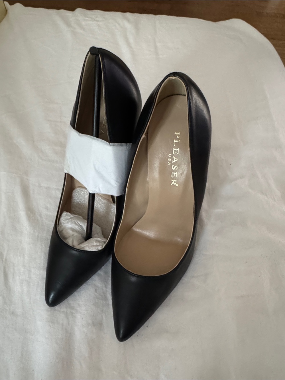 Pleaser Black Pointed-Toe Leather Stiletto Pumps